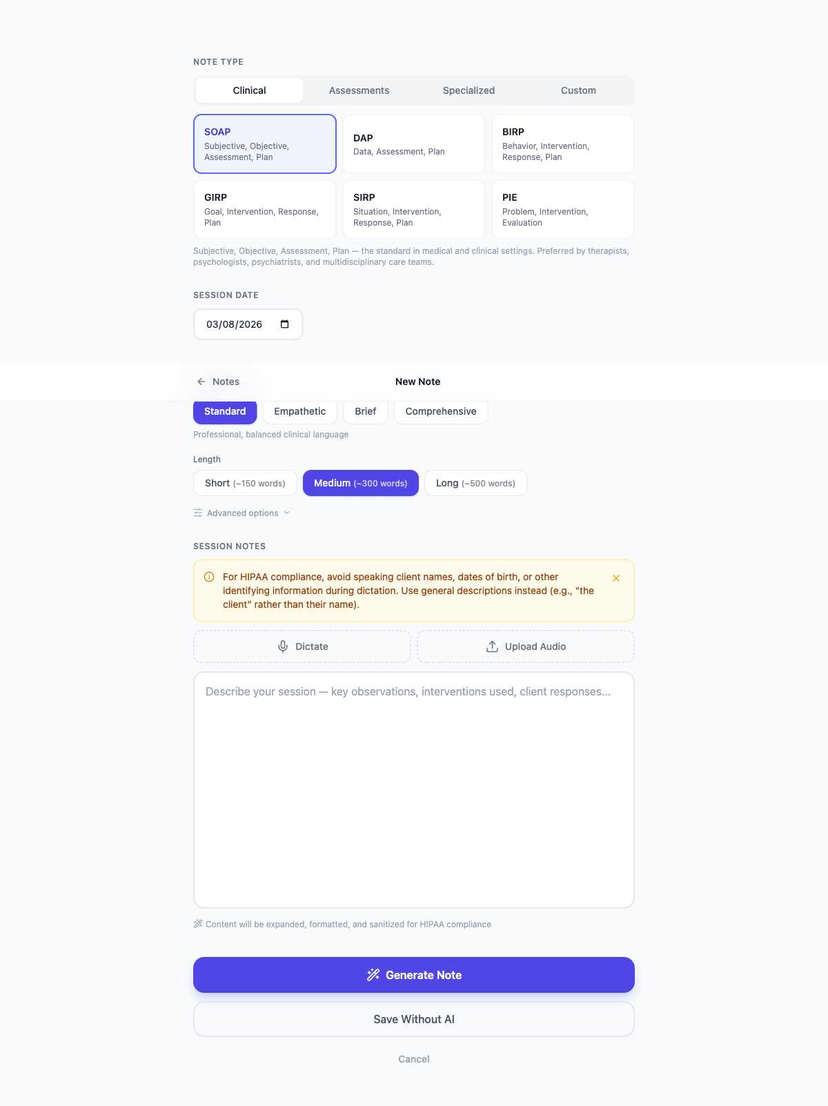 WellNotes How to Create a Clinical Note: Step-by-Step Guide — clinical documentation interface for therapists