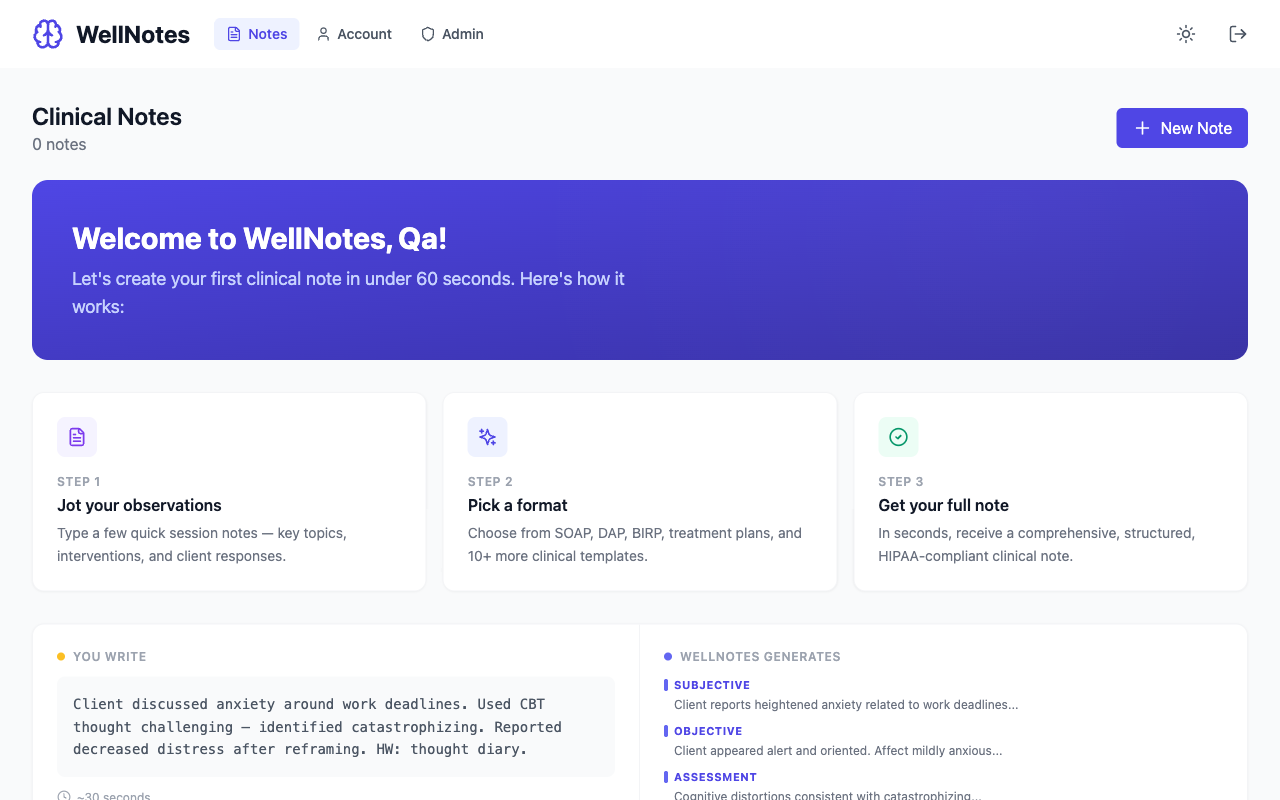 WellNotes Getting Started with WellNotes: Setup Guide for Therapists — clinical documentation interface for therapists