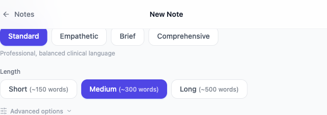 WellNotes Customize Note Tone, Length & Style for Clinical Documentation — clinical documentation interface for therapists